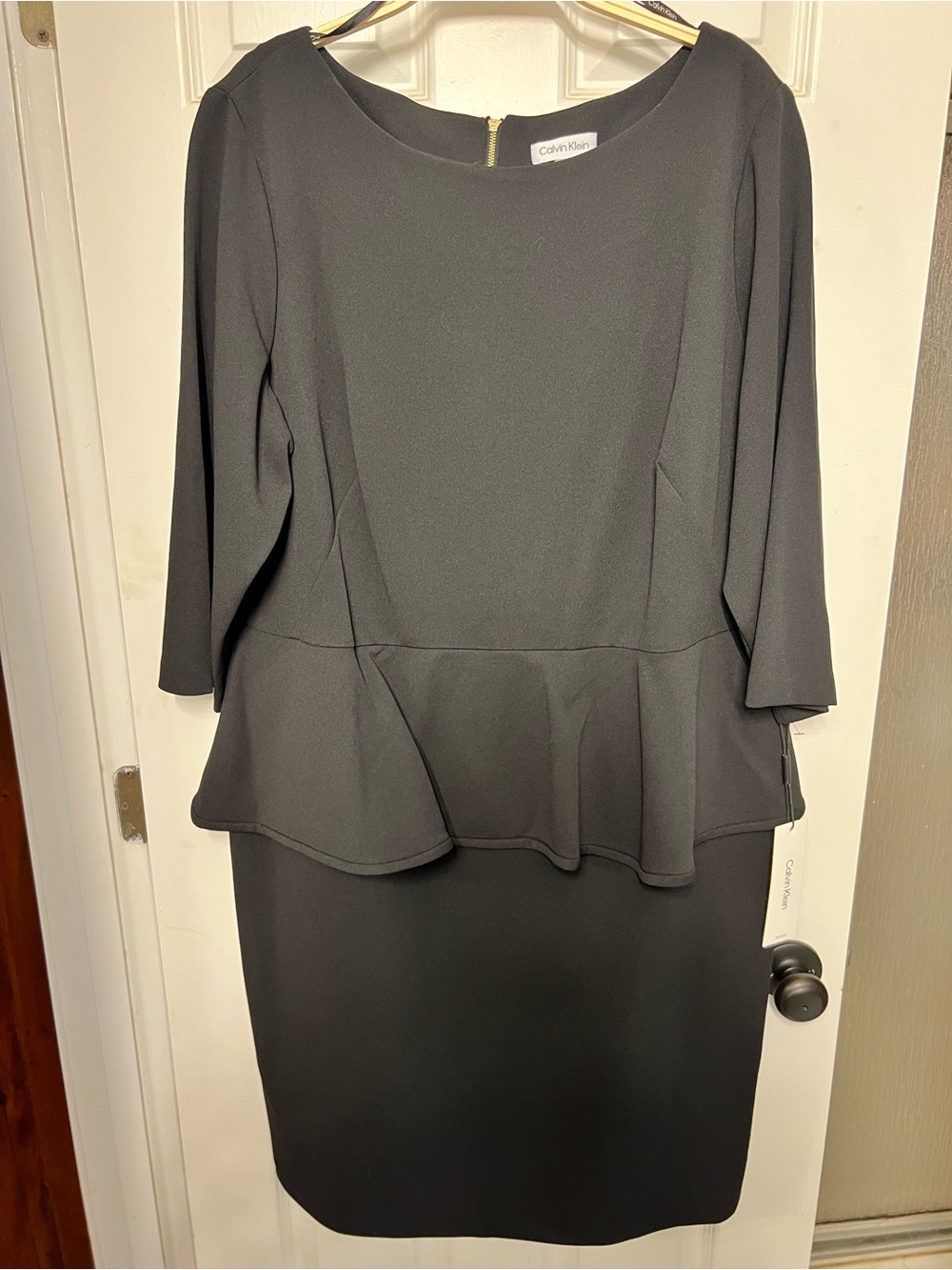 Calvin Klein Black Peplum Sheath Midi Dress